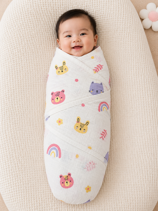 Teddy Muslin Cotton Baby Swaddle Blanket – 40” × 40”