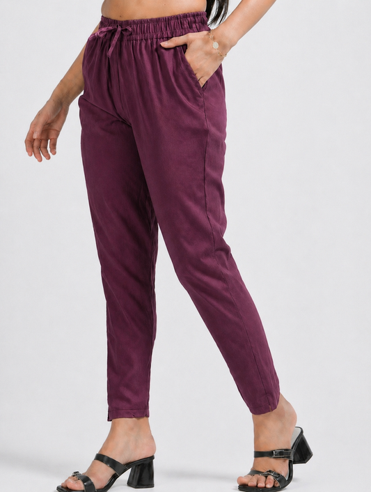 Varnam Women Lycra Slub Straight Pants – Onion