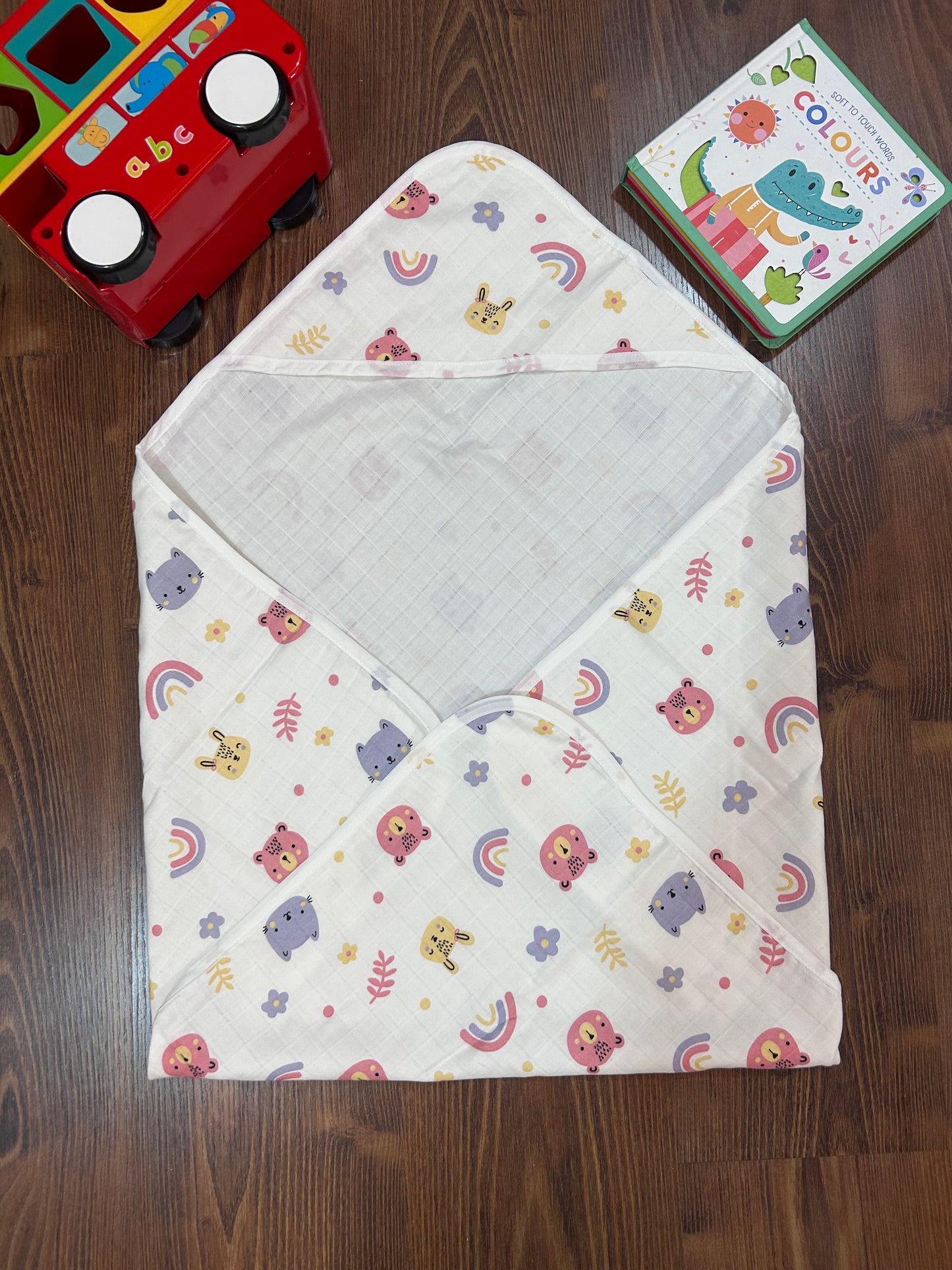 Teddy Hooded Muslin Baby Towel