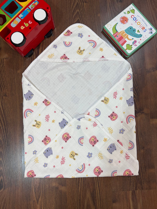 Teddy Hooded Muslin Baby Towel