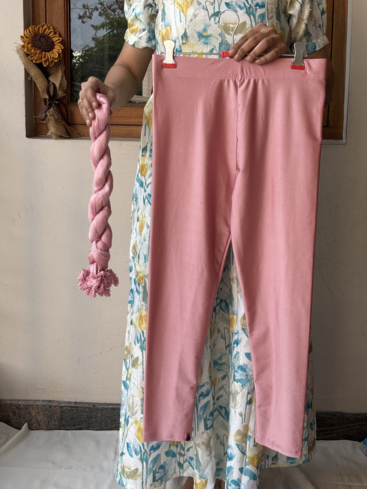 Varnam Shimmer Ankle Length Leggings With Shawl (Combo) - Rose Gold